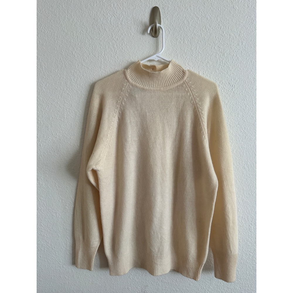 Knit Concepts VTG Cream Lambswool Angora Mock Neck Button Back Classic Soft M